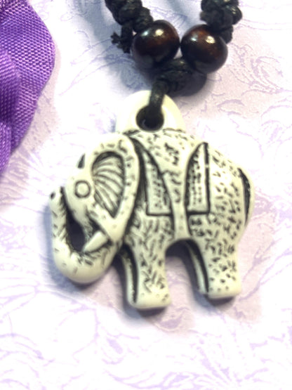 Statement Faux Ivory Elephant Pendant Necklace Adjustable Leather Cord Tribal Style Elephant Jewelry Bold Boho Animal Necklace for Her