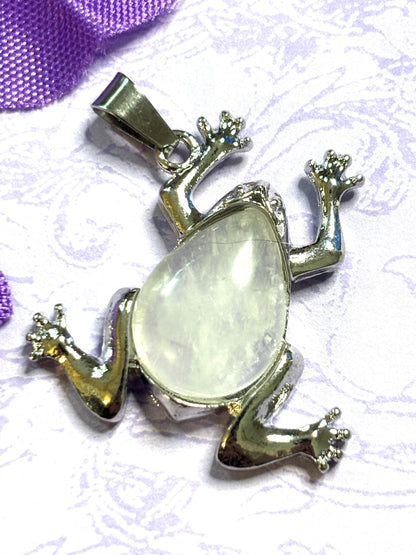 Natural Stone Frog Pendant Necklaces with Silver Accents and 925 Silver Chain in Six Gemstone Color Options Nature Lover Jewelry