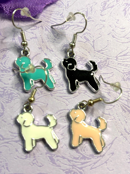 Retriever Puppy Earrings with Vivid Enamel Colors Silver Plated Backs and Hypoallergenic Hooks in Black White Pink and Blue