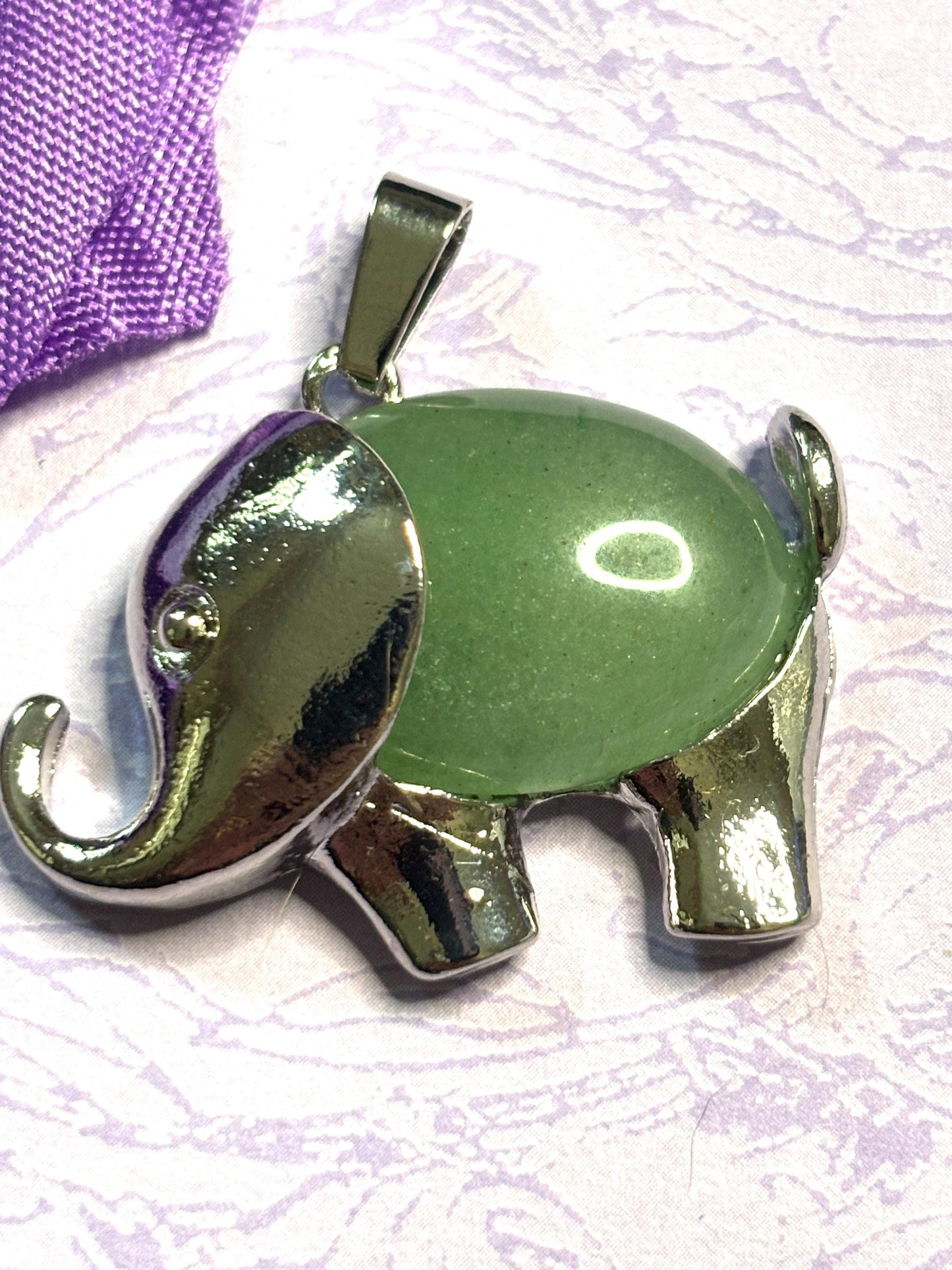Natural Stone Elephant Pendant Necklace with Silver Accents and 925 Silver Chain in Five Gemstone Color Options