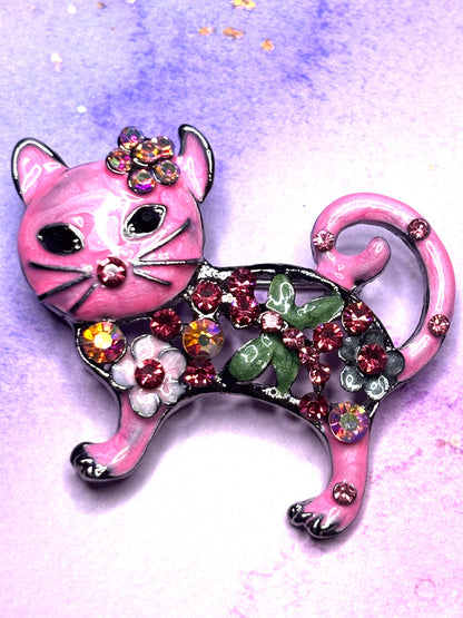 Rhinestone and Enamel Cat Broaches Pins Sparkling Kitty Jewelry Colorful Gem Cat Broach Cute Feline Accessory with 4 Bright Options