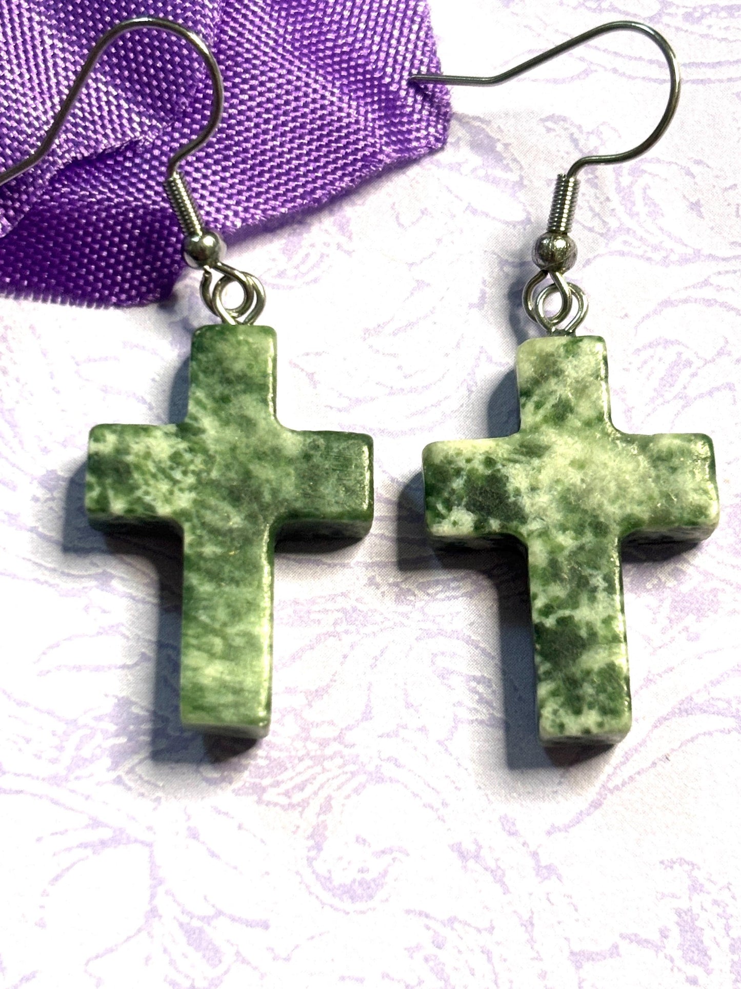 Natural Stone Cross Earrings with Hypoallergenic Hooks in Eight Gemstone Color Options Spiritual Lightweight Handmade Jewelry
