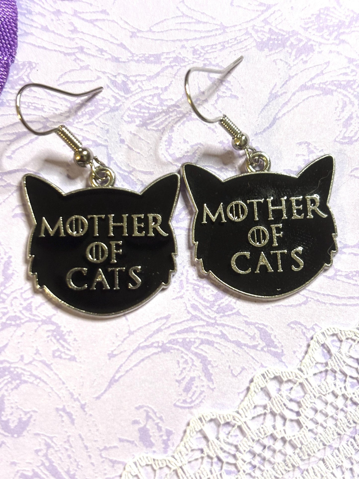 Mother of Cats Cat Earrings Enamel Cat Jewelry Silver Plated Lightweight Hypoallergenic Hooks Funny Gift for Cat Moms and Pet Lovers