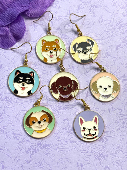 Round Dog Earrings with Vivid Enamel Colors Gold Plated Backs and Hypoallergenic Hooks Featuring Huskies Poodles Doodles and More