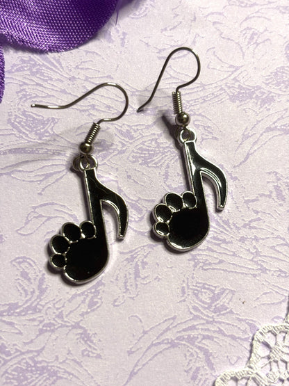 Musical Cat Earrings Enamel Cat Jewelry Gold or Silver Plated Lightweight Hypoallergenic Hooks Music Lover Gift for Cat and Piano Fans