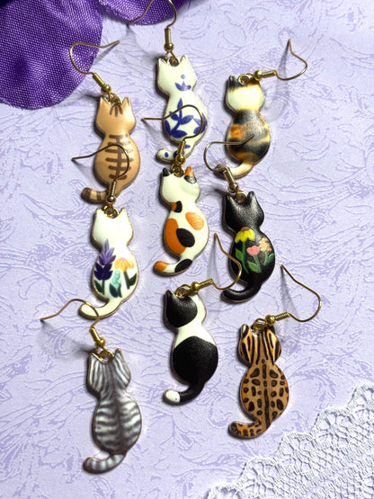 Floral Cat Earrings Enamel Cat Jewelry Gold Plated Lightweight Hypoallergenic Hooks Cute Cat Lover Gift in Floral and Animal Breed Styles