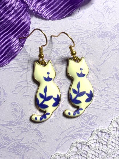 Floral Cat Earrings Enamel Cat Jewelry Gold Plated Lightweight Hypoallergenic Hooks Cute Cat Lover Gift in Floral and Animal Breed Styles