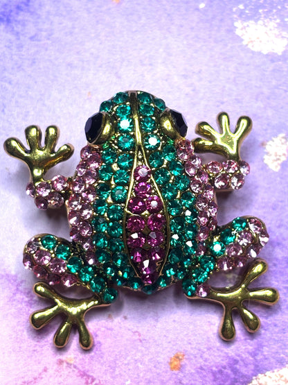 Rhinestone Frog Broaches Pins Sparkling Frog Jewelry Colorful Black and Green Gem Frog Broach Cute Animal Pins for Women