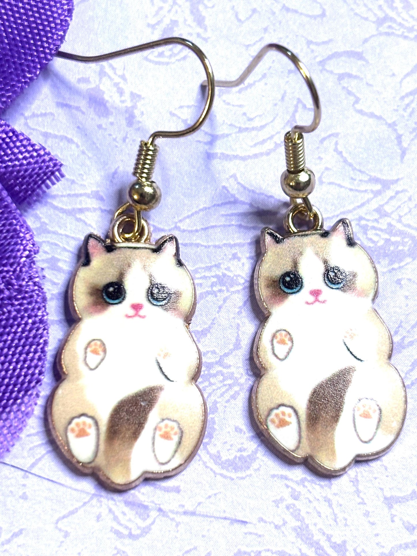 Cuddly Cat Earrings with Vivid Enamel Colors Gold Backs and Hypoallergenic Hooks in Nine Adorable Color Options for Cat Lovers