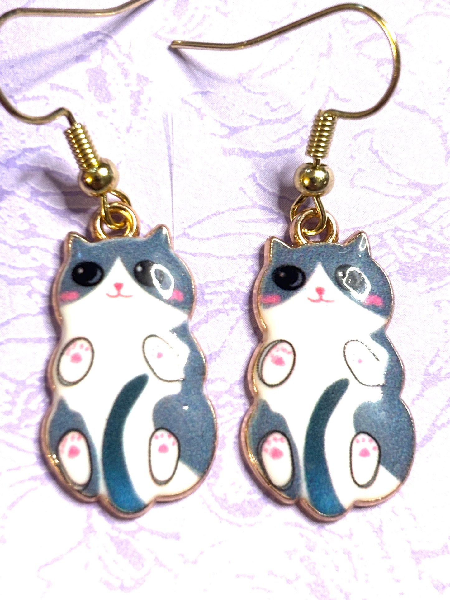 Cuddly Cat Earrings with Vivid Enamel Colors Gold Backs and Hypoallergenic Hooks in Nine Adorable Color Options for Cat Lovers