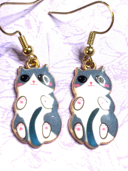 Cuddly Cat Earrings with Vivid Enamel Colors Gold Backs and Hypoallergenic Hooks in Nine Adorable Color Options for Cat Lovers