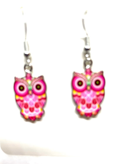 Colorful Owl Earrings, Owl Jewelry, Owl Charms, Animal Jewelry, Bird themed jewelry, Nature inspired jewelry, Enamel Owl Earrings