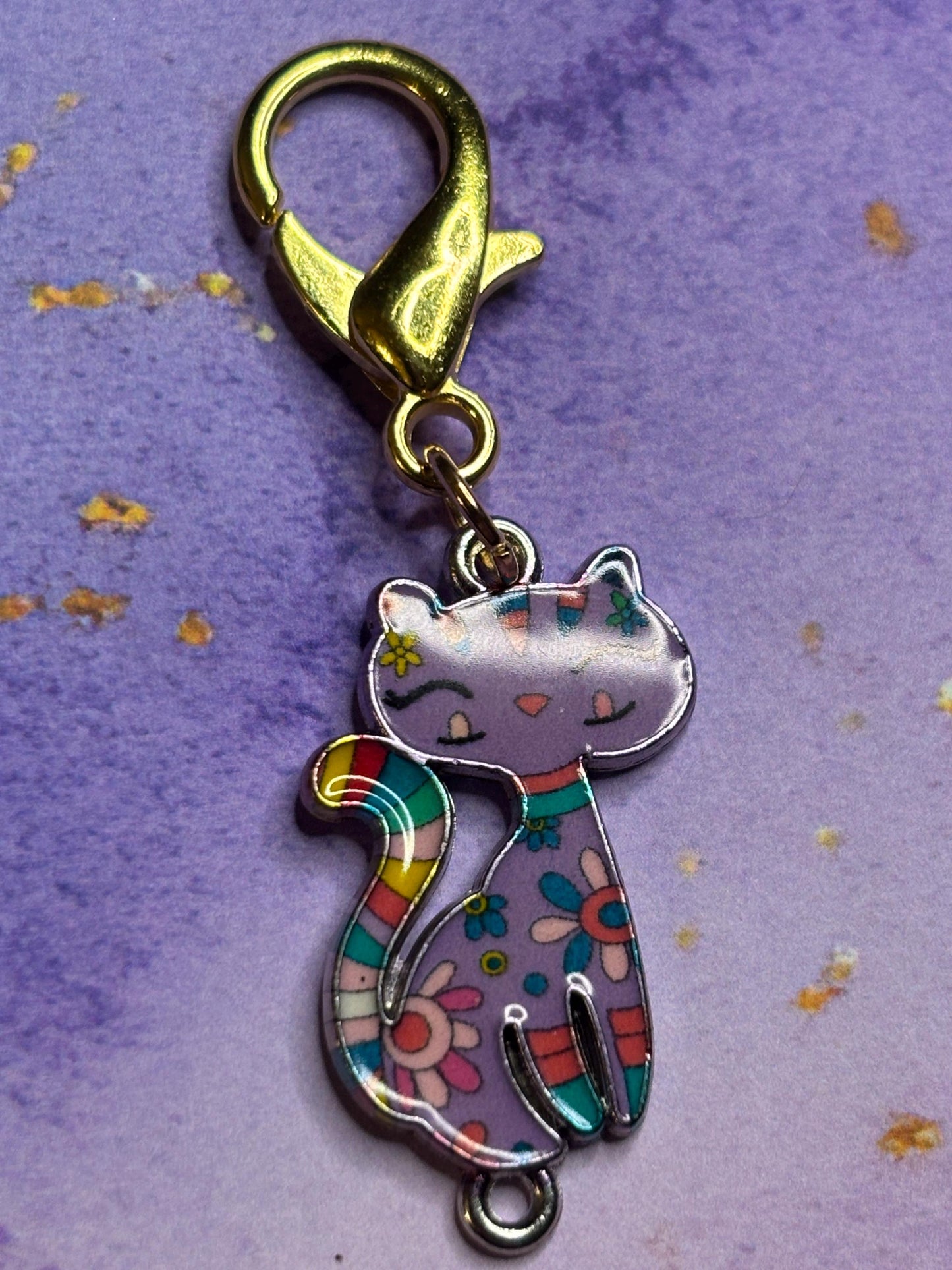 Sassy Cat Purse Charm Enamel Cat Bag Charm Kitty Keychain Zipper Pull Colorful Cat Gift Gold Lobster Clasp Cute Fun Accessory Cat Lovers