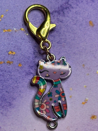 Sassy Cat Purse Charm Enamel Cat Bag Charm Kitty Keychain Zipper Pull Colorful Cat Gift Gold Lobster Clasp Cute Fun Accessory Cat Lovers