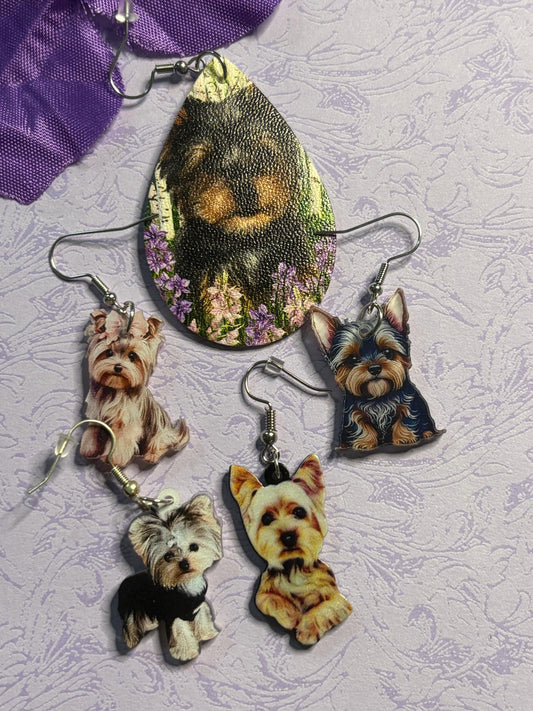 Yorkie Earrings for Dog Lovers Laser Cut Acrylic and Faux Leather Jewelry Cute Yorkshire Terrier Pet Earrings with Hypoallergenic Hooks