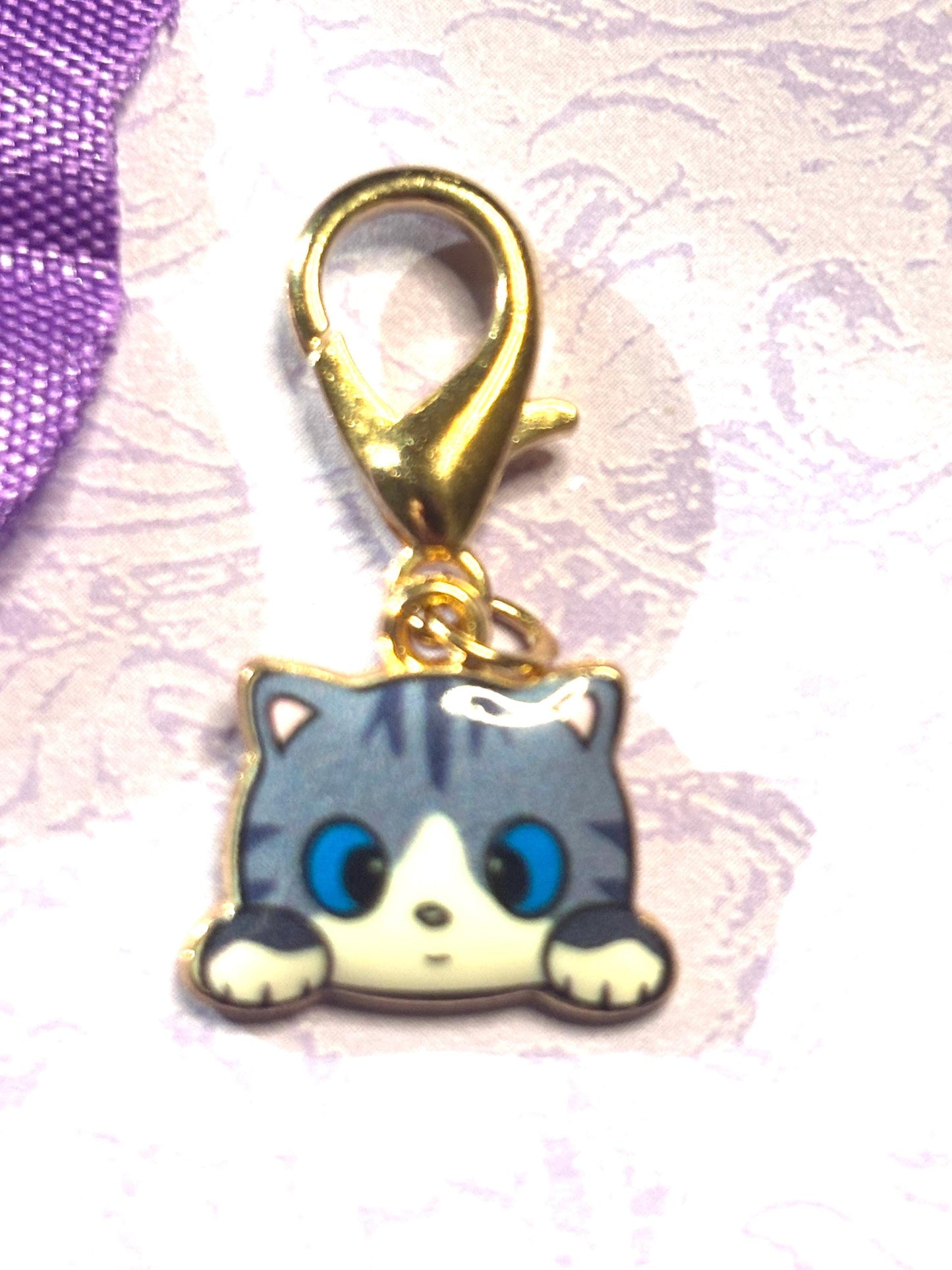 Cute Cat Face Purse Charm Bag Charm Bookbag Charm with Gold Plated Back and Lobster Claw Clasp in Five Fun Color Options