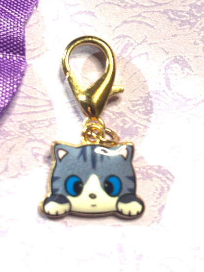 Cute Cat Face Purse Charm Bag Charm Bookbag Charm with Gold Plated Back and Lobster Claw Clasp in Five Fun Color Options