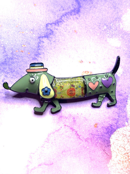 Cute Dachshund Broaches Pins Colorful Wiener Dog Jewelry Fun Green Red and Purple Dachshund Broach Adorable Dog Pins for Women