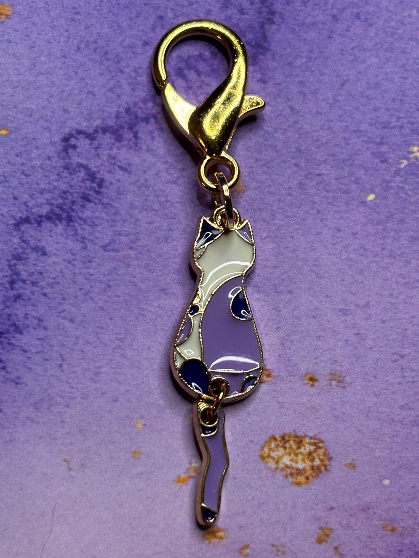 Silhouette Cat Purse Charm Enamel Cat Bag Charm Dangly Tail Kitty Keychain Zipper Pull Colorful Cat Gift Gold Lobster Clasp Cat lovers