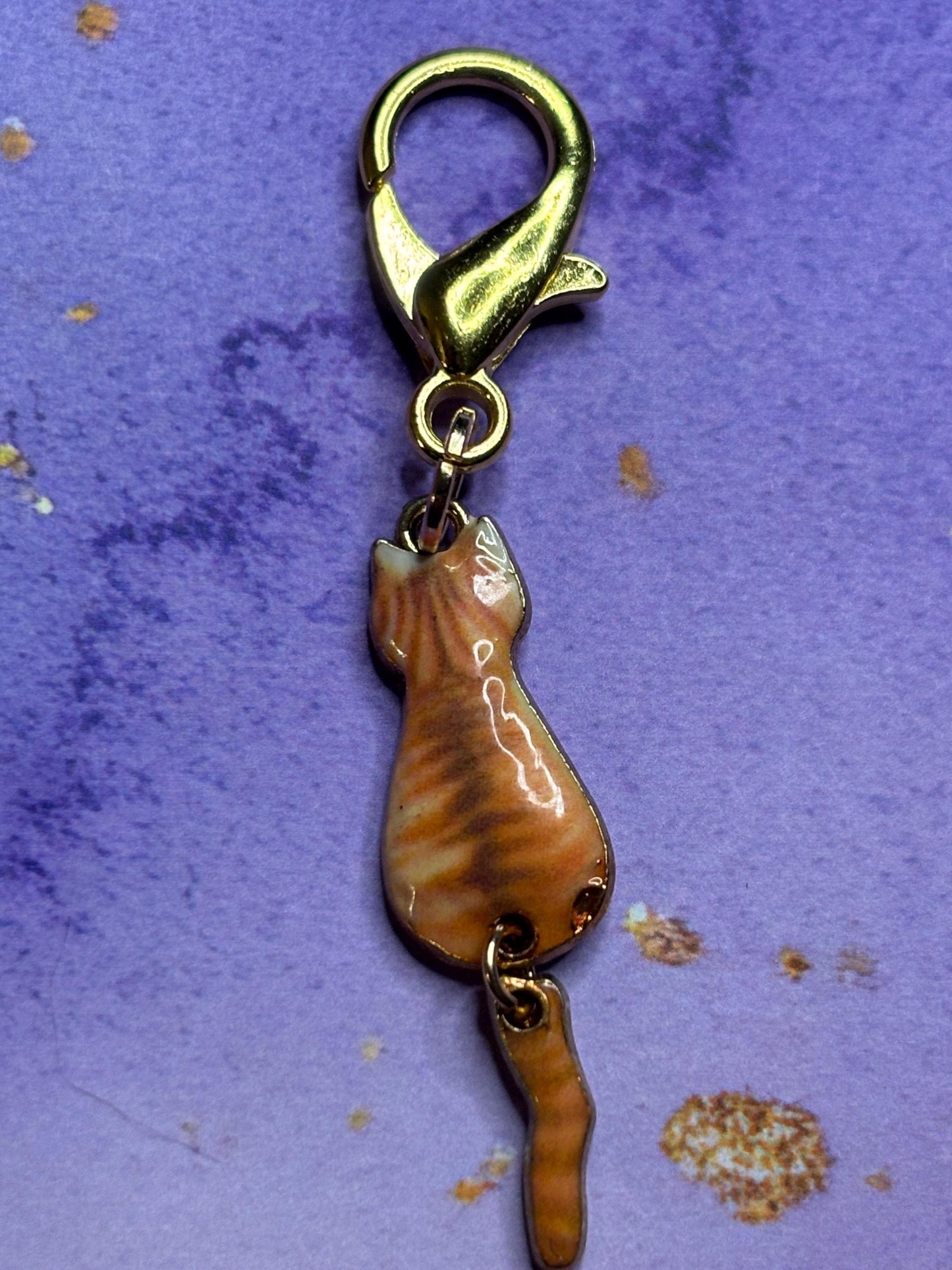Silhouette Cat Purse Charm Enamel Cat Bag Charm Dangly Tail Kitty Keychain Zipper Pull Colorful Cat Gift Gold Lobster Clasp Cat lovers