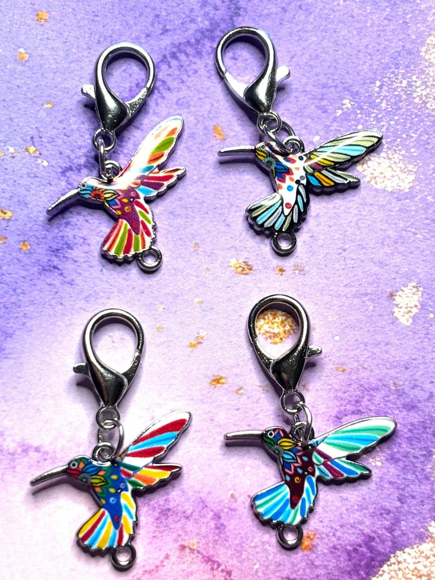 Colorful Hummingbird Purse Charm Enamel Bird Bag Charm Hummingbird Keychain Zipper Pull Colorful Bird Gift Silver Lobster Clasp Wildlife