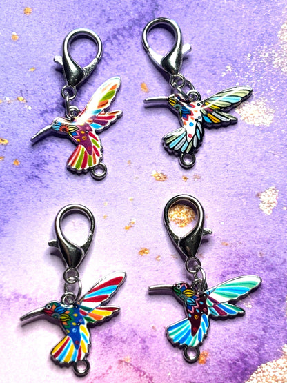 Colorful Hummingbird Purse Charm Enamel Bird Bag Charm Hummingbird Keychain Zipper Pull Colorful Bird Gift Silver Lobster Clasp Wildlife