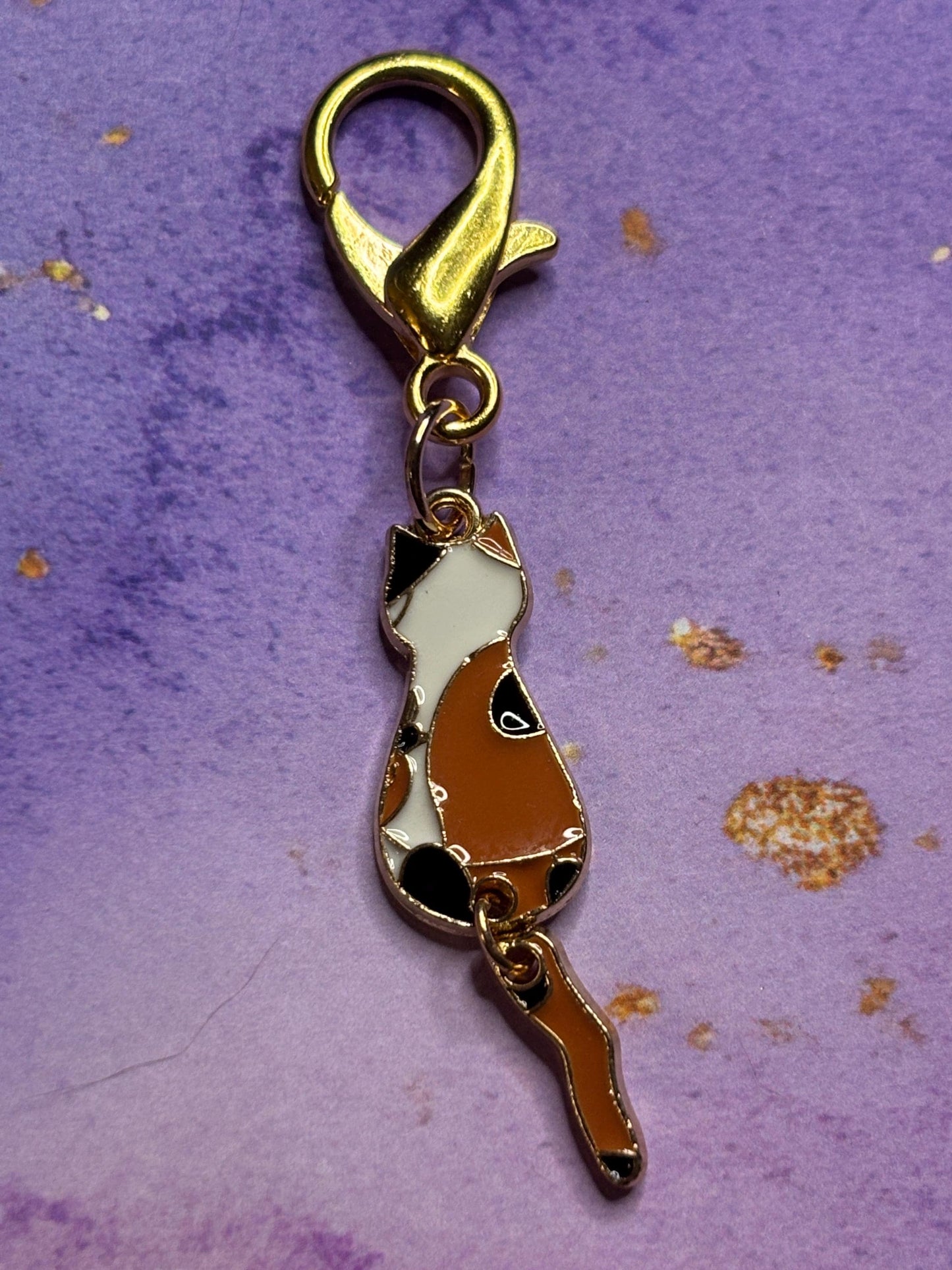 Silhouette Cat Purse Charm Enamel Cat Bag Charm Dangly Tail Kitty Keychain Zipper Pull Colorful Cat Gift Gold Lobster Clasp Cat lovers