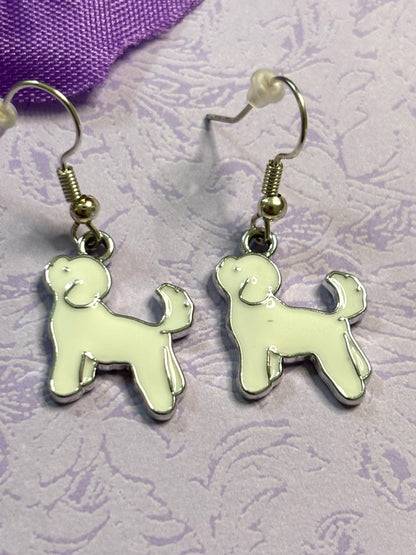 Retriever Puppy Earrings with Vivid Enamel Colors Silver Plated Backs and Hypoallergenic Hooks in Black White Pink and Blue