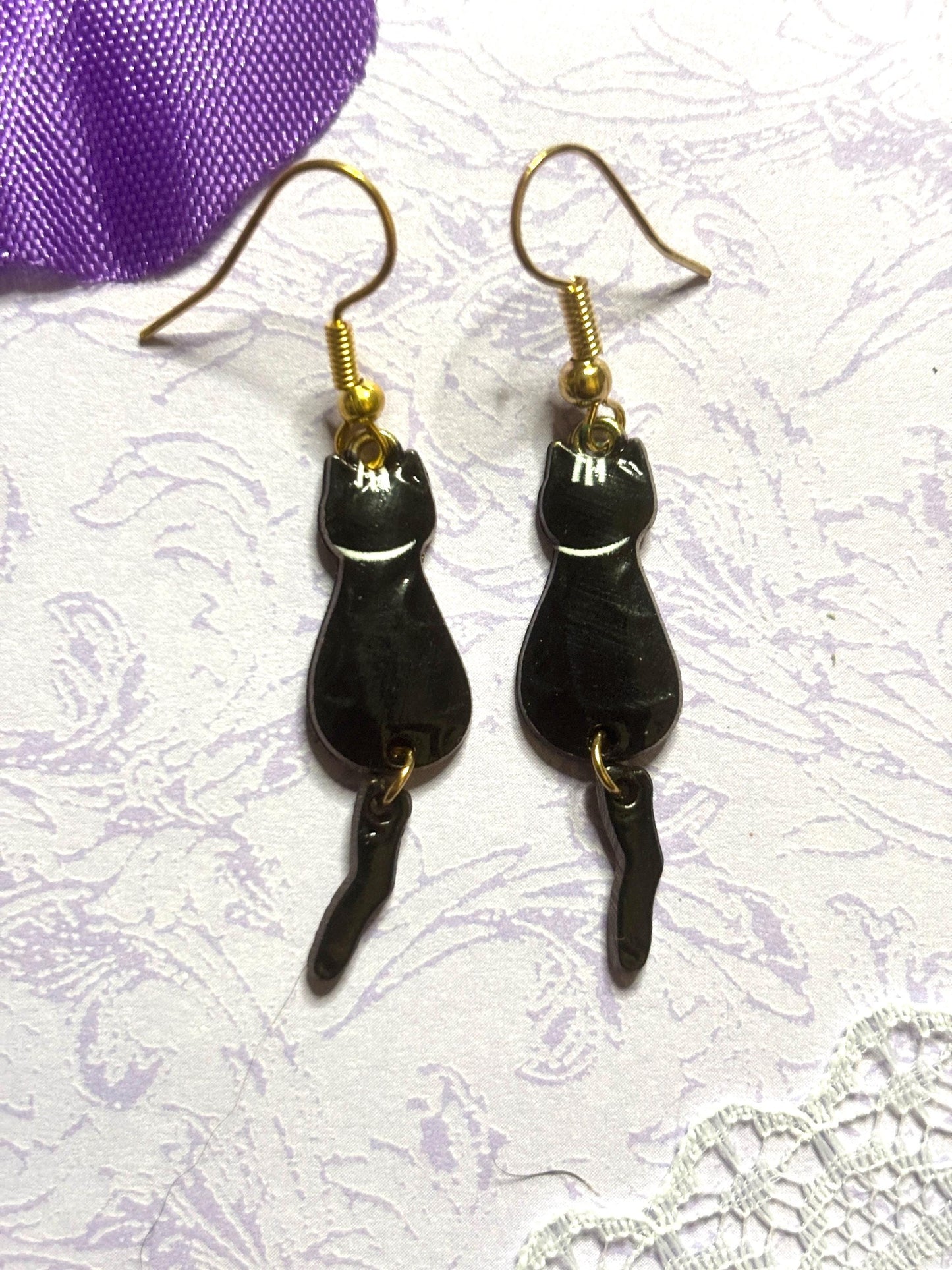 Silhouette Cat Earrings Enamel Cat Jewelry Gold Plated Lightweight Hypoallergenic Hooks Cute Gift for Cat Lovers in Multiple Colors
