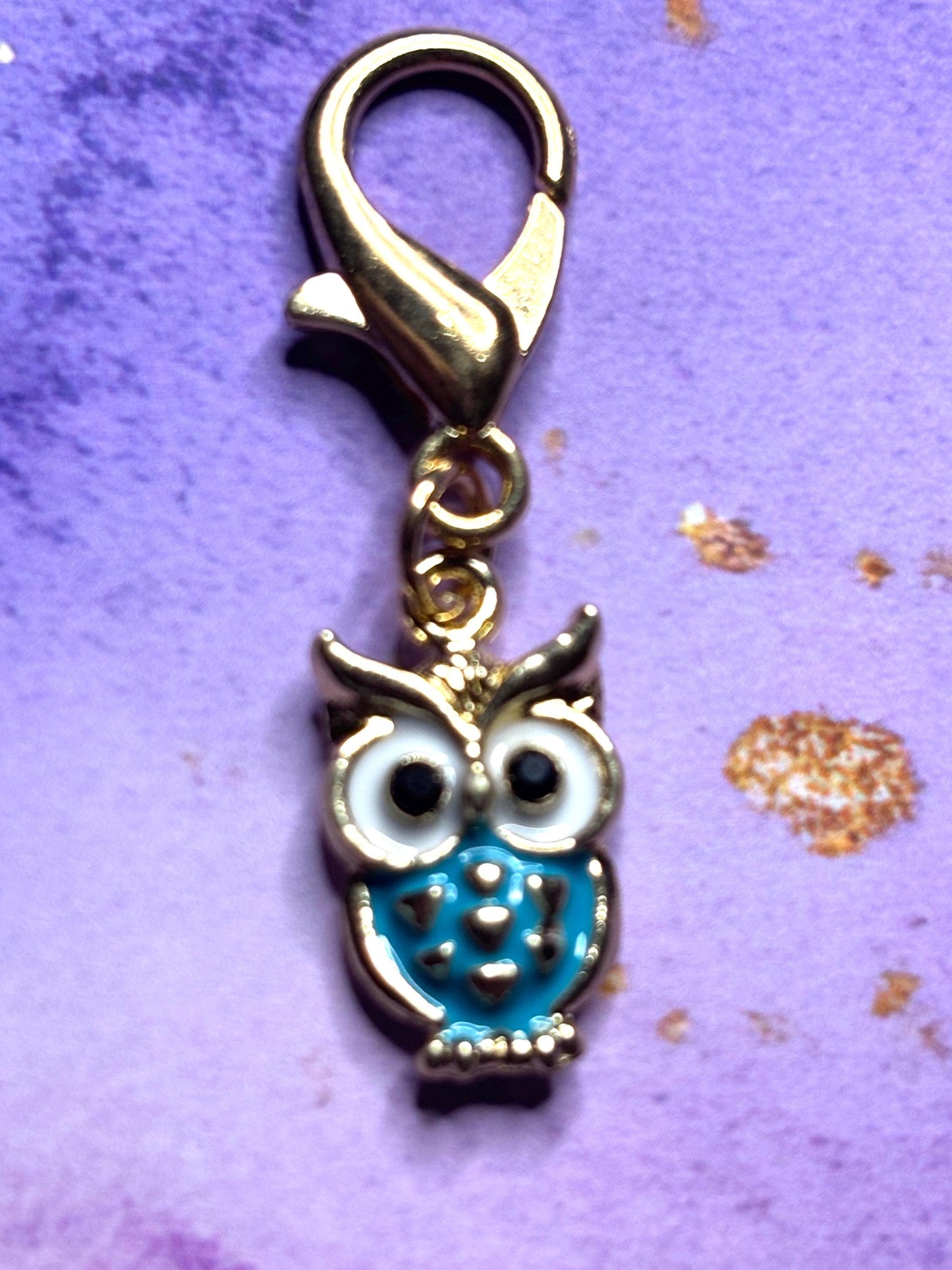 Colorful Owl Purse Charm Enamel Owl Bag Charm Cute Owl Keychain Zipper Pull Colorful Owl Gift Gold Lobster Clasp Woodland Creature gift