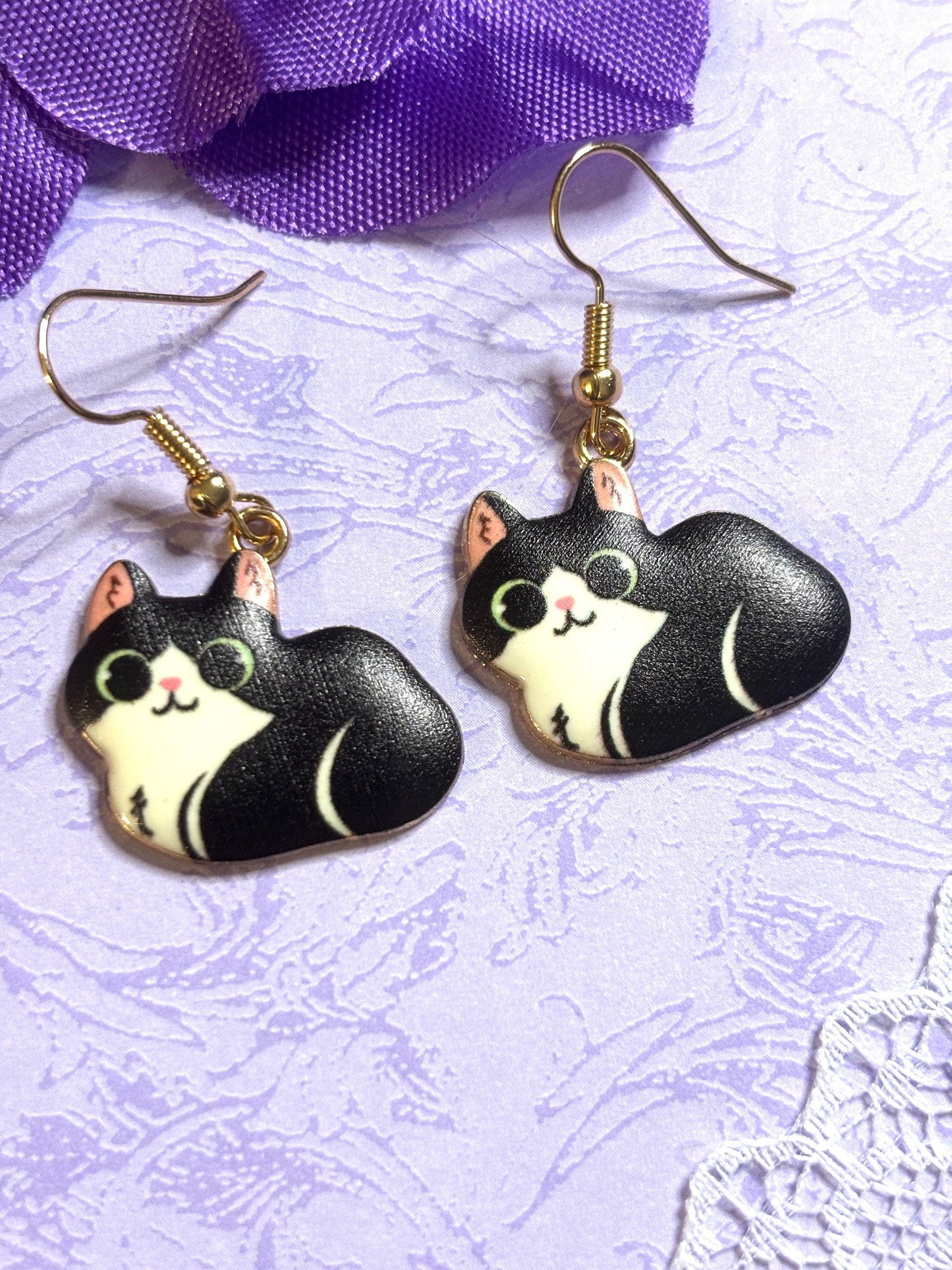 Cuddly Cat Earrings Enamel Cat Jewelry Gold Plated Lightweight Hypoallergenic Hooks Adorable Gift for Cat Lovers in Multiple Styles
