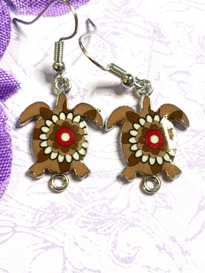 Colorful Turtle Earrings with Vivid Enamel Colors Silver Backs and Hypoallergenic Hooks in Seven Fun and Bright Color Options