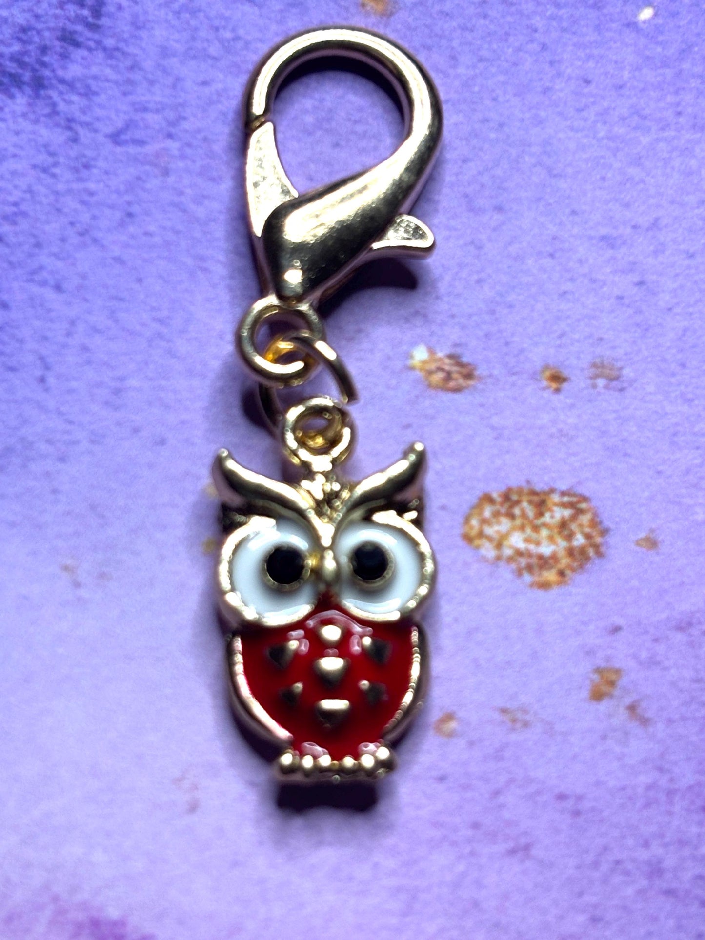 Colorful Owl Purse Charm Enamel Owl Bag Charm Cute Owl Keychain Zipper Pull Colorful Owl Gift Gold Lobster Clasp Woodland Creature gift