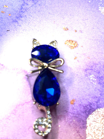 Sparkly Faceted Gem and Rhinestone Cat Broaches Pins Glittering Kitty Jewelry Colorful Gem Cat Broach Cute Feline Pins in 5 Styles