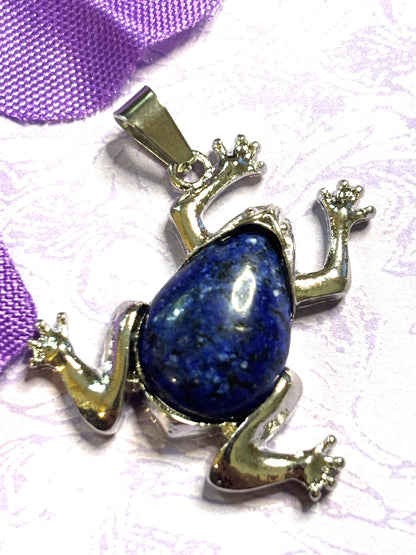 Natural Stone Frog Pendant Necklaces with Silver Accents and 925 Silver Chain in Six Gemstone Color Options Nature Lover Jewelry