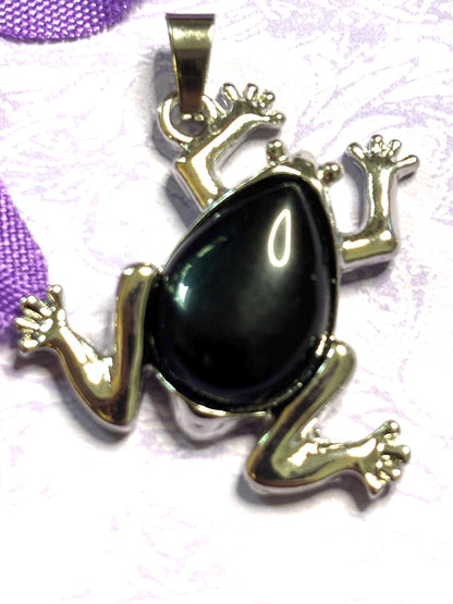 Natural Stone Frog Pendant Necklaces with Silver Accents and 925 Silver Chain in Six Gemstone Color Options Nature Lover Jewelry