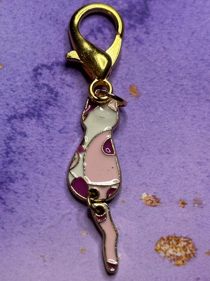 Silhouette Cat Purse Charm Enamel Cat Bag Charm Dangly Tail Kitty Keychain Zipper Pull Colorful Cat Gift Gold Lobster Clasp Cat lovers