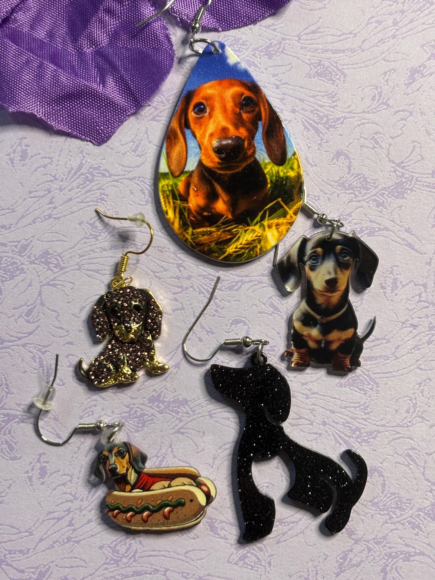 Dachshund Earrings Dog Lover Jewelry Laser Cut Acrylic Rhinestone Doxie Earrings Hypoallergenic Hooks Gift for Dachshund Owners