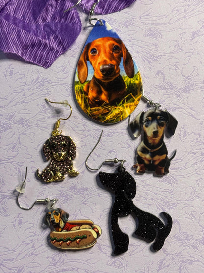 Dachshund Earrings Dog Lover Jewelry Laser Cut Acrylic Rhinestone Doxie Earrings Hypoallergenic Hooks Gift for Dachshund Owners